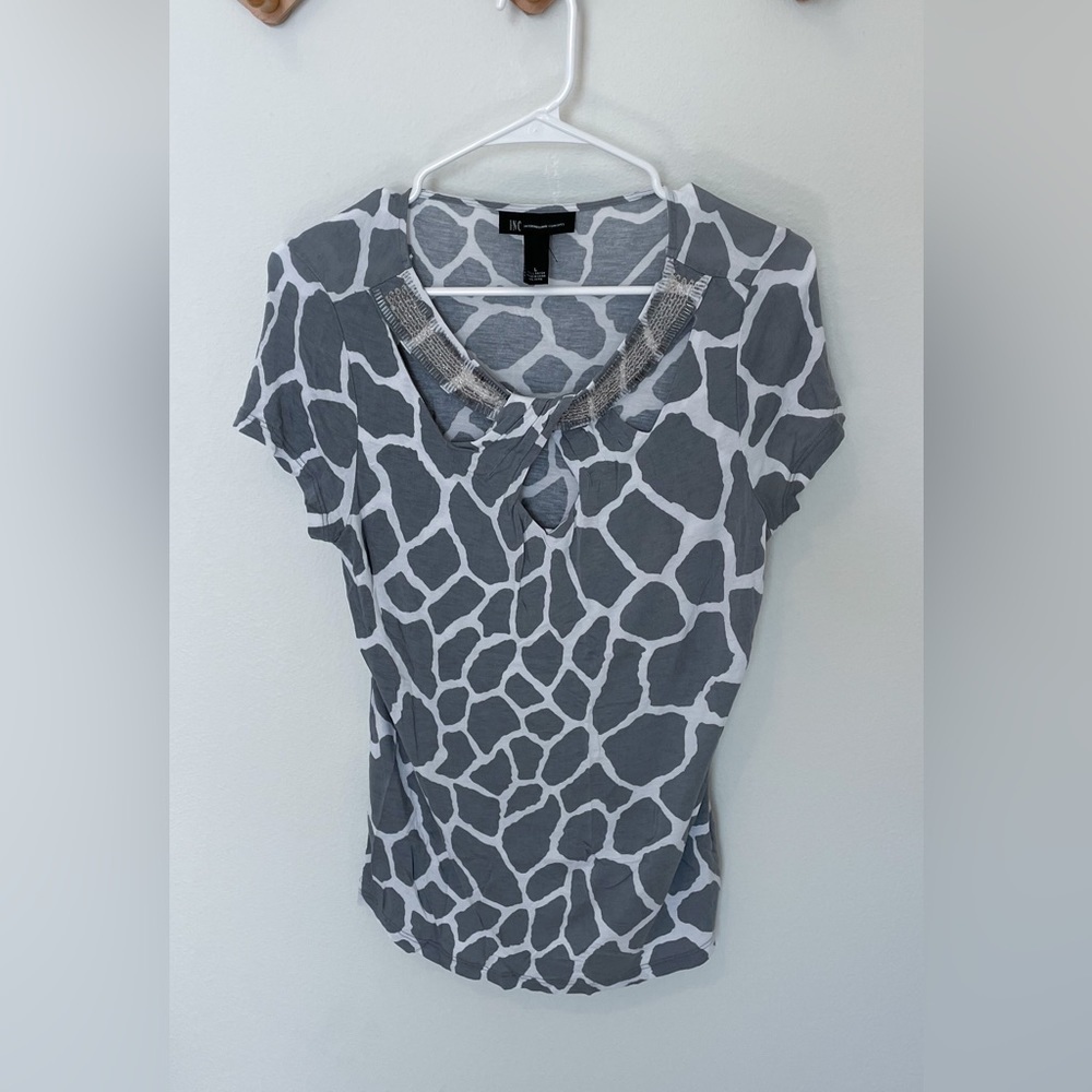 INC | Women’s Beaded Animal Print Top‎ w/Keyhole Detail